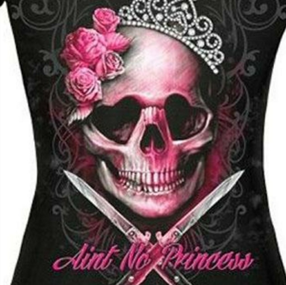 Womens Aint No Princess Skull T-Shirt Pink Black